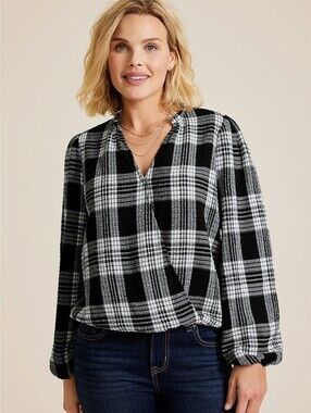 Wrap Front Puff Sleeve Crinkle Blouse, XL, NWOT
